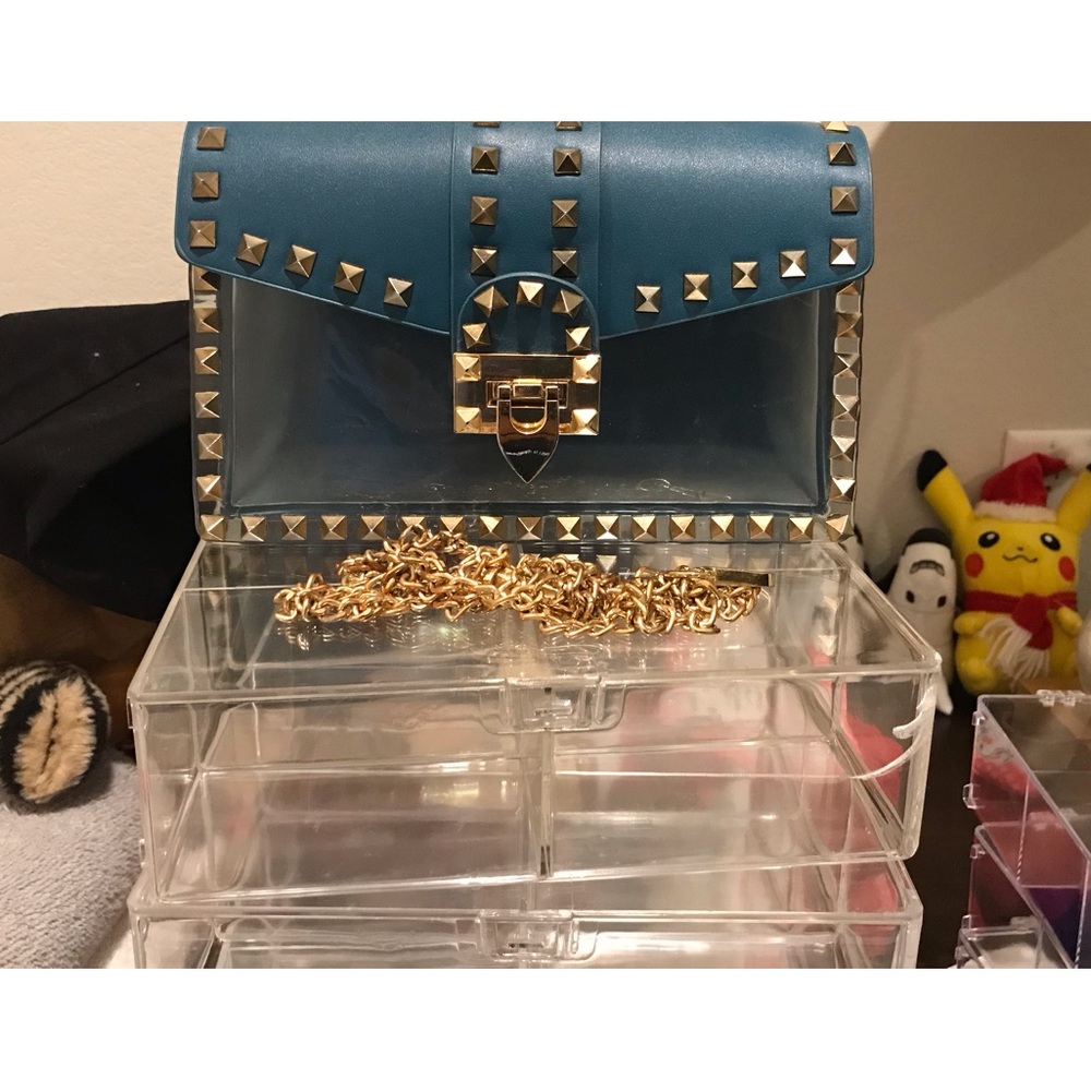 Most Wanted Teal Chain Studded Jelly Purse Bag